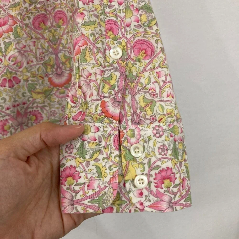 J. Crew sz 2 Liberty Art Fabric Pink Green Floral Lodden‎ Print Button Up Preppy